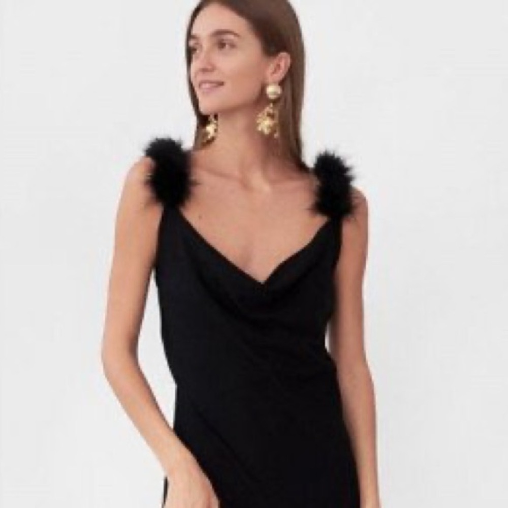 Sleeper black Voulez Vous Dancer slip dress with feather straps - size XL NWT